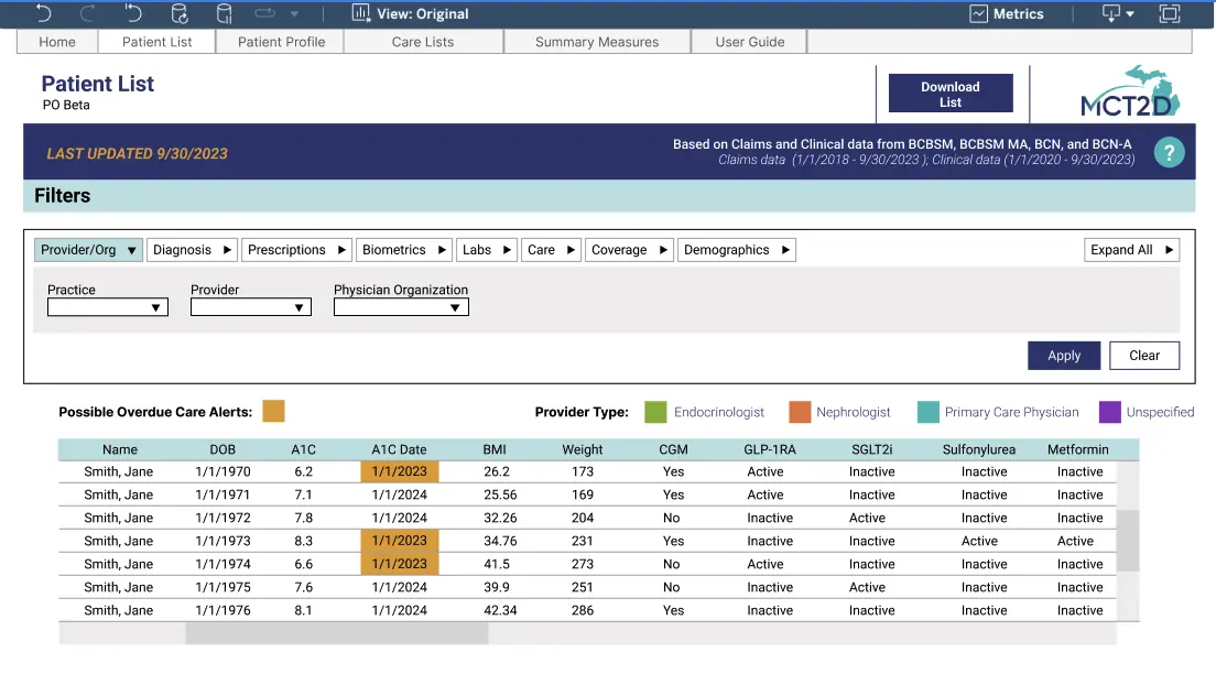 Patient List interface