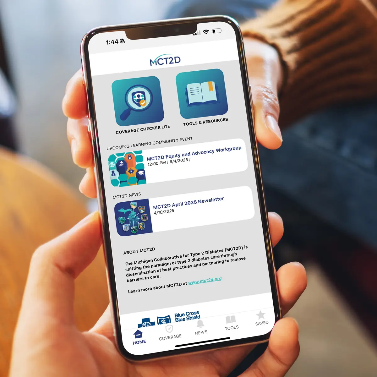 App screenshot of homepage