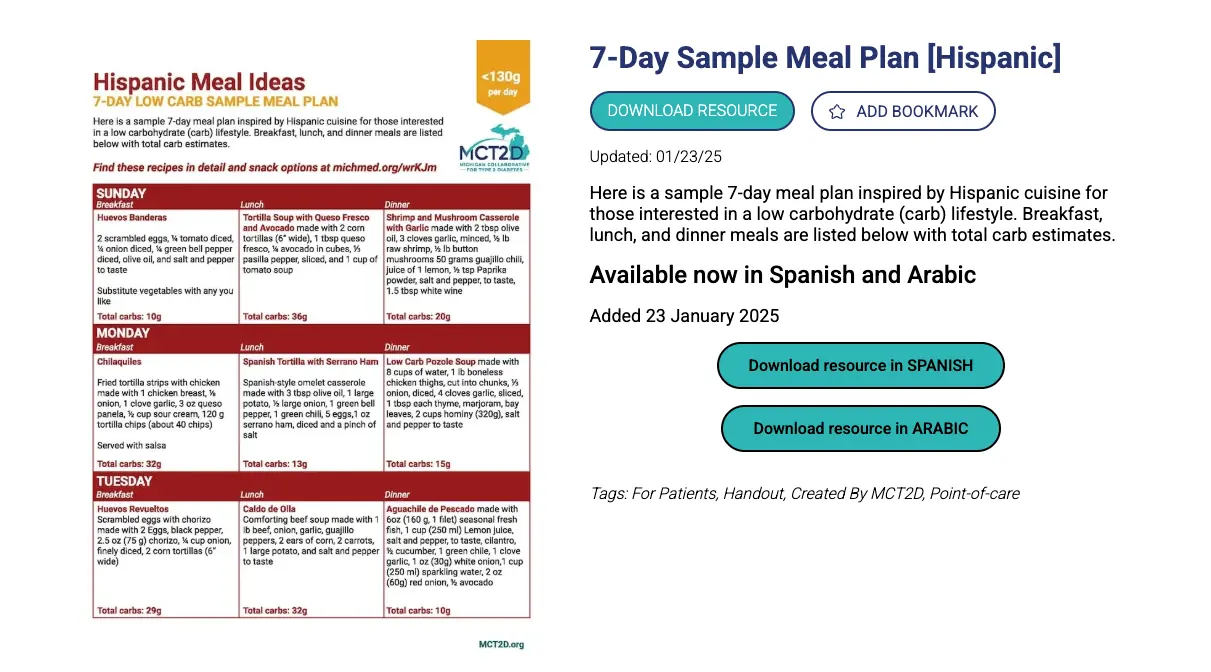 Download Low Carb Resources in Spanish and Arabic